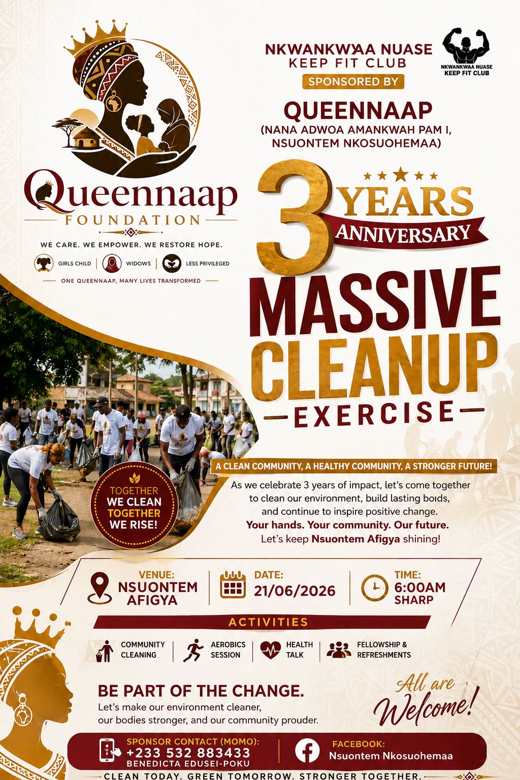Queennaap Foundation 3rd Anniversary Massive Cleanup Exercise flyer